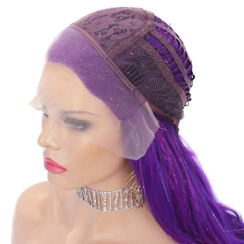 Purple Synthetic Lace Front Wig With Tinsel Hair