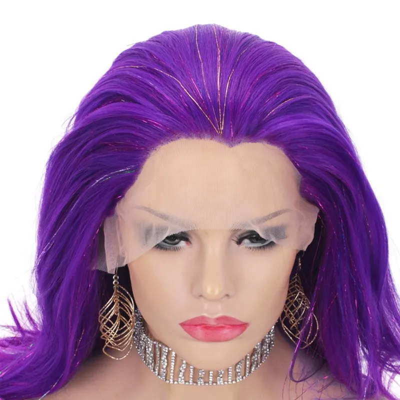 Purple Synthetic Lace Front Wig With Tinsel Hair