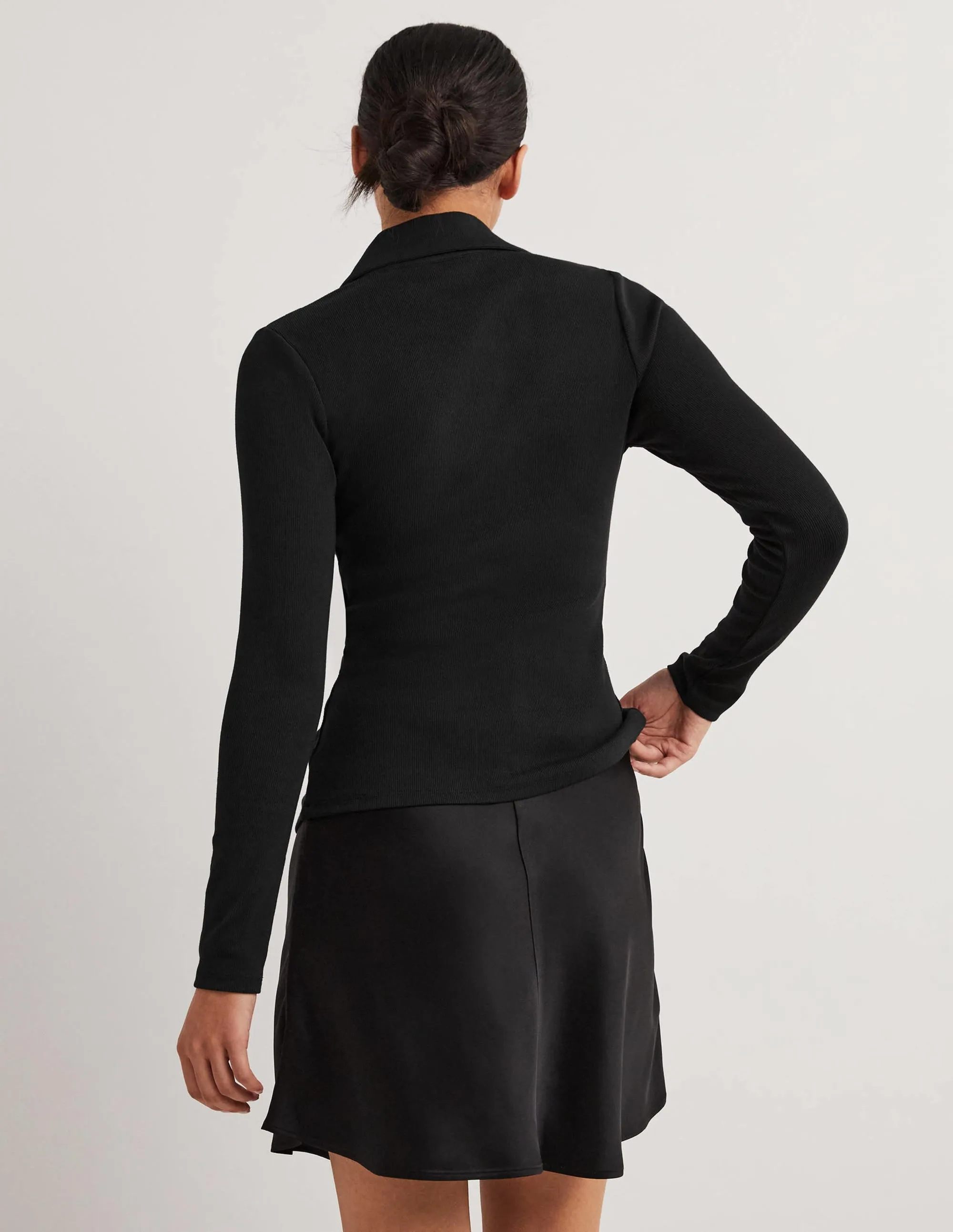 Ruched Front Jersey Shirt-Black