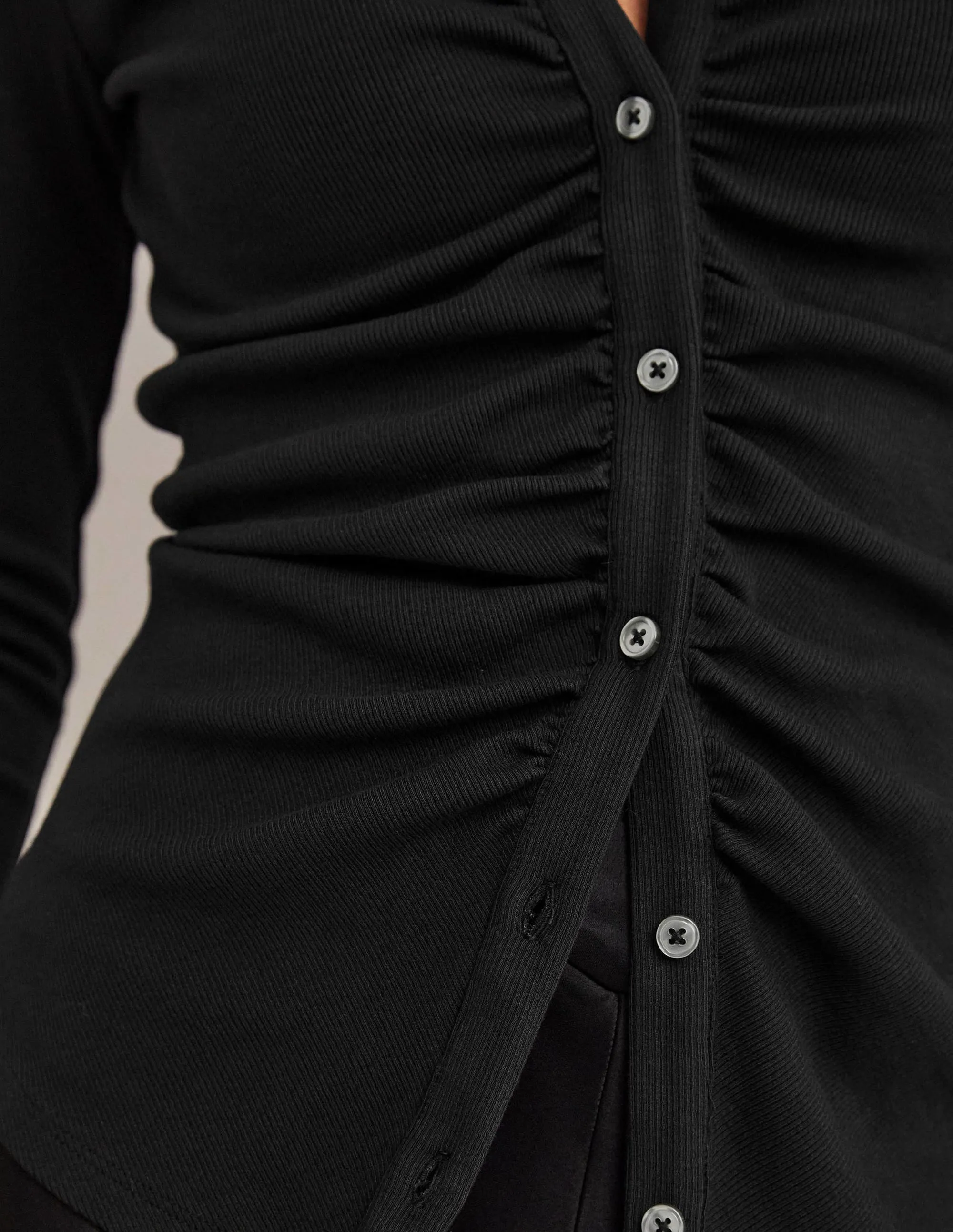 Ruched Front Jersey Shirt-Black