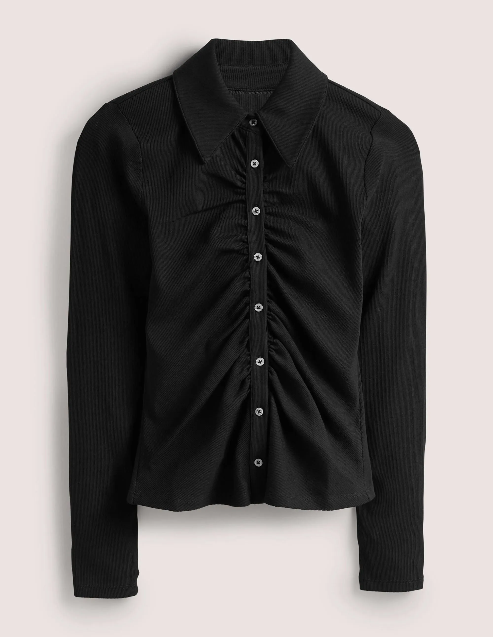 Ruched Front Jersey Shirt-Black