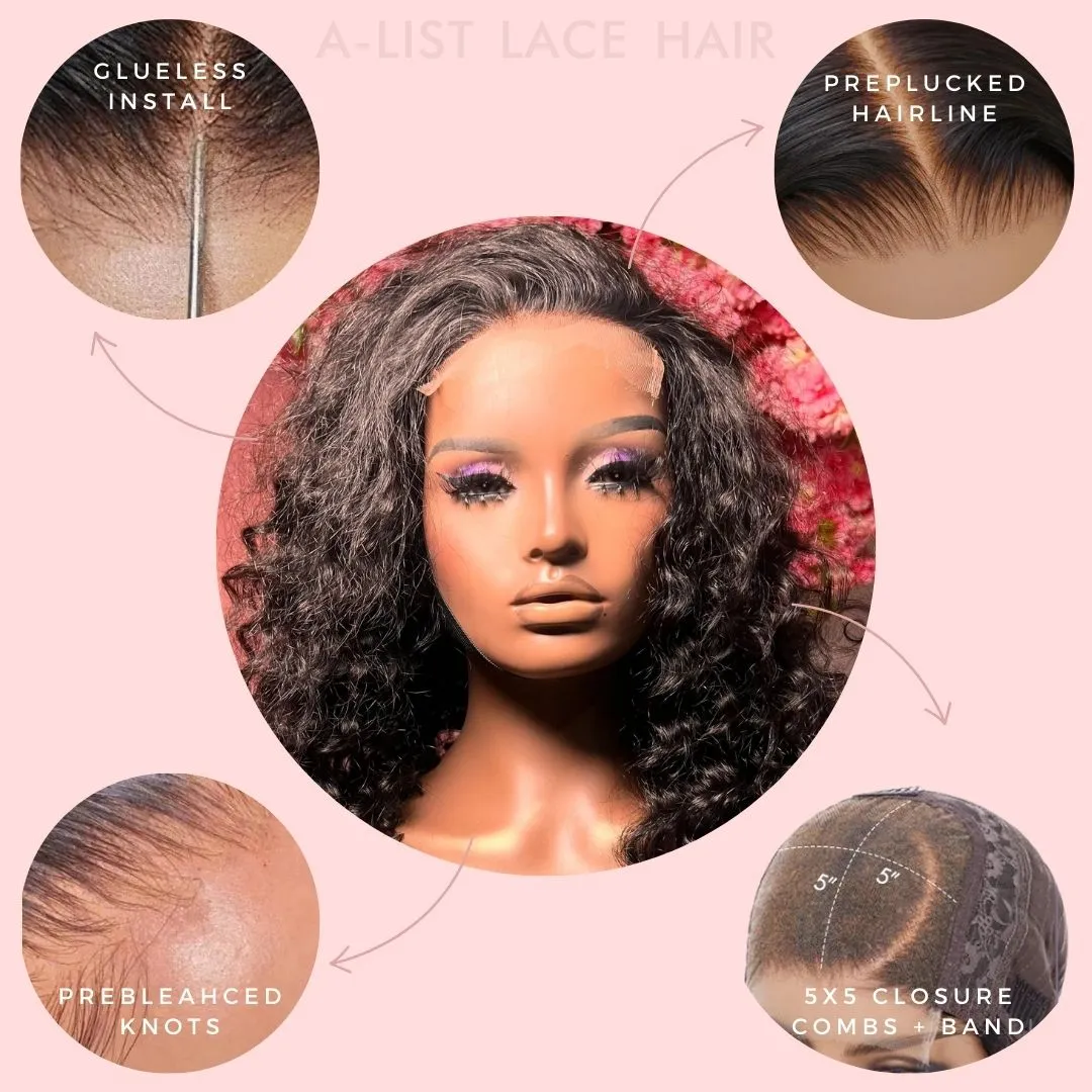The ADA - 5x5 Closure Wig Invisible HD Lace Deep Wave Glueless Wig Human Hair 180% Density