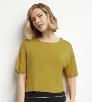 Women's sports T-shirt in olive green viscose with open back Dim Move