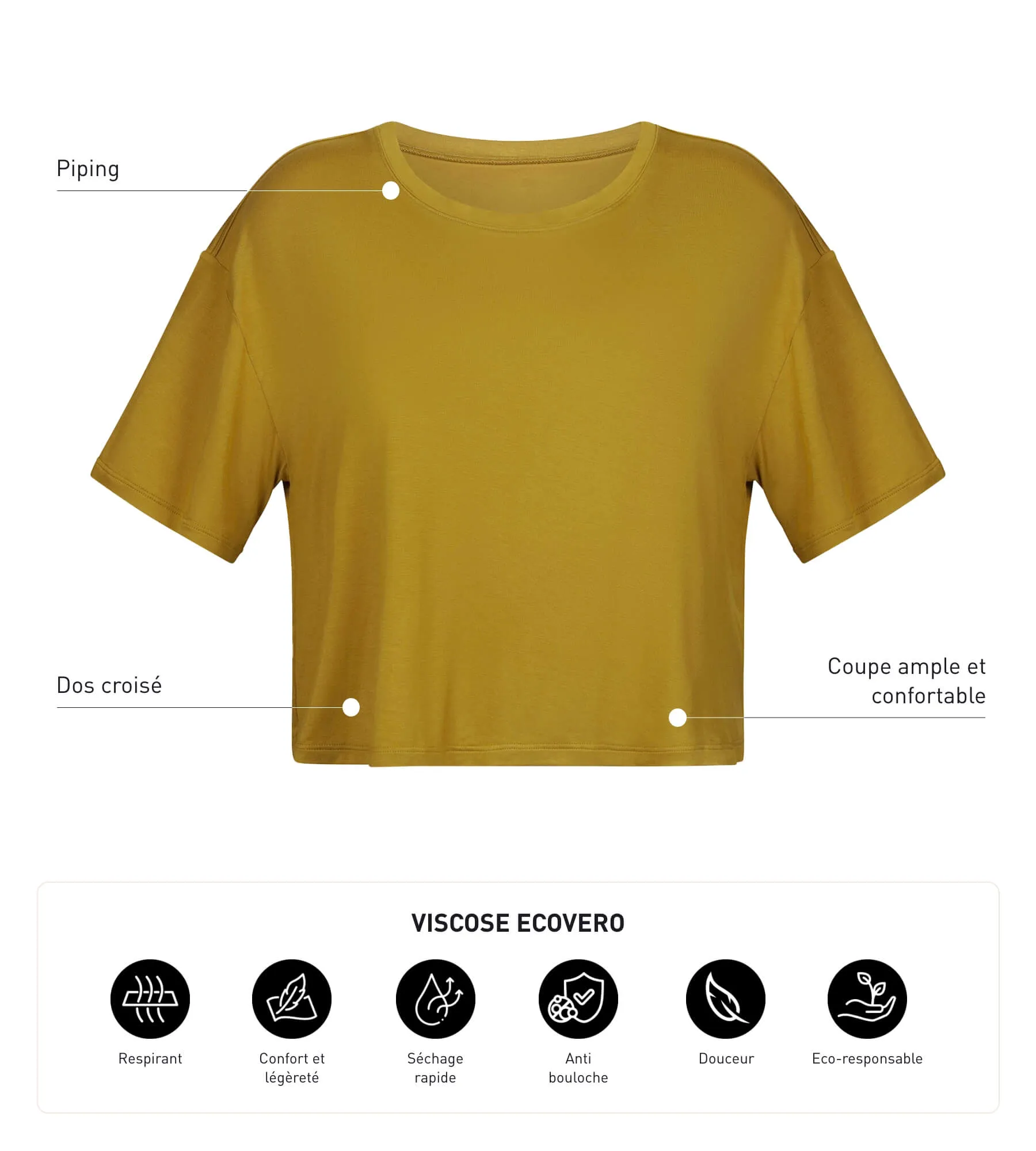 Women's sports T-shirt in olive green viscose with open back Dim Move